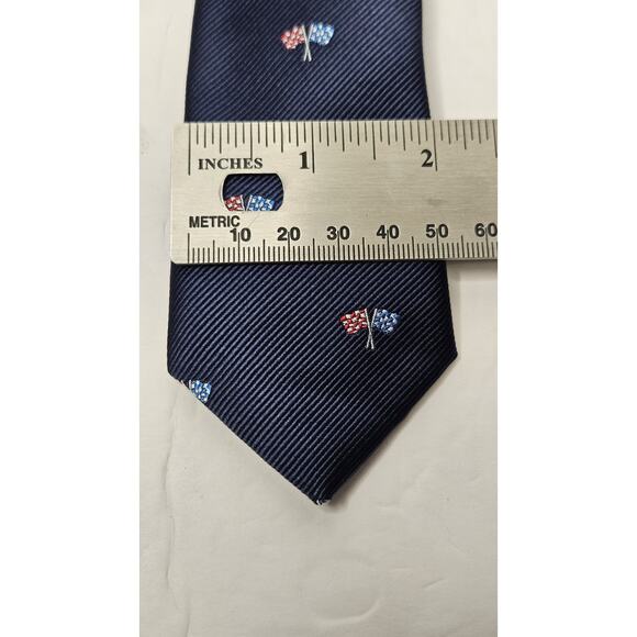 Tommy Hilfiger Boys Racing Neck Tie Polyester Blend Navy Blue Flags - Picture 3 of 5